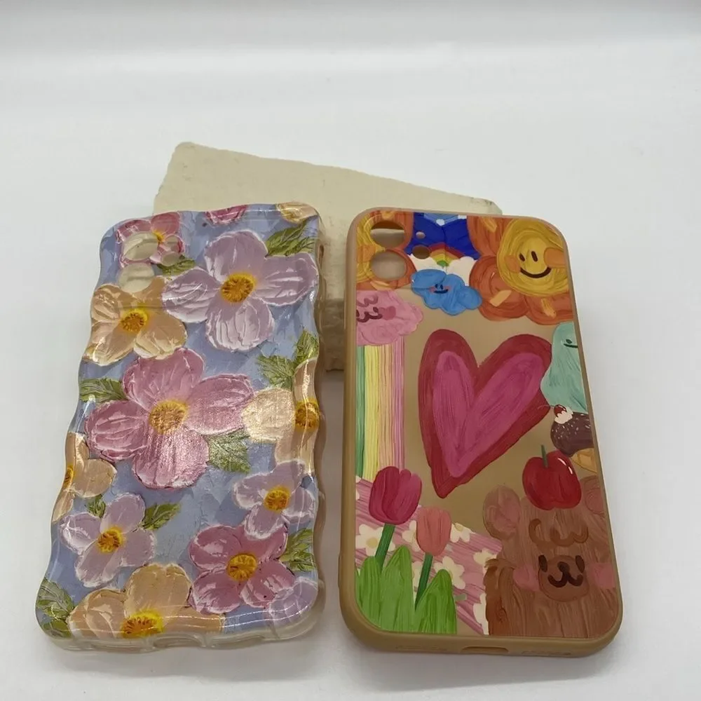 🌸🩷 EUC Colorful Heart Design + Floral Phone Case Bundle iPhone 11 🩷🌸